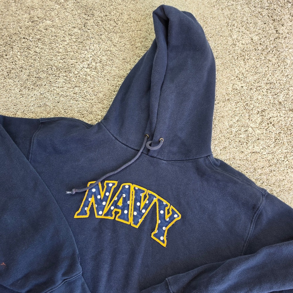 VINTAGE Jansport Navy Hoodie Women M Blue Pullover Military NCAA Collegiate